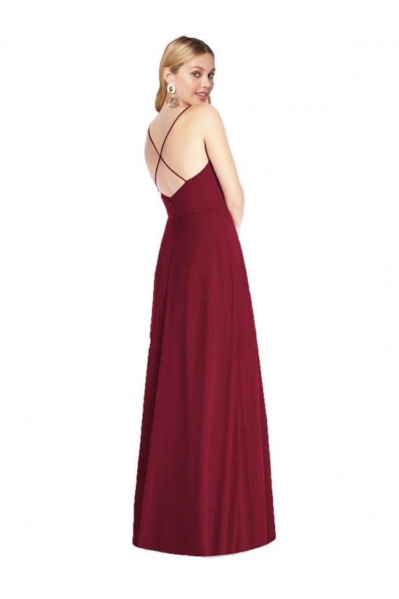 Affordable Criss Cross Back A-Line Chiffon Maxi Bridesmaid Dress Canada
