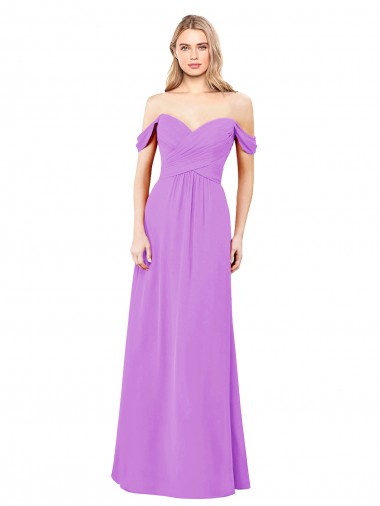 Affordable Off The Shoulder Draped Sleeves A-Line Chiffon Bridesmaid Dress Canada