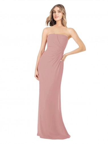 Affordable Draped Strapless Sheath Long Chiffon Bridesmaid Dress Canada
