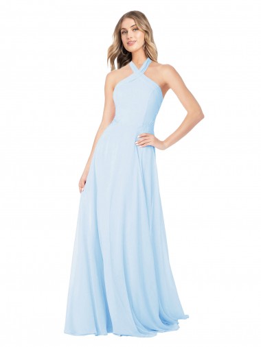 Affordable Criss Cross High Neck Halter Chiffon Bridesmaid Dress Canada