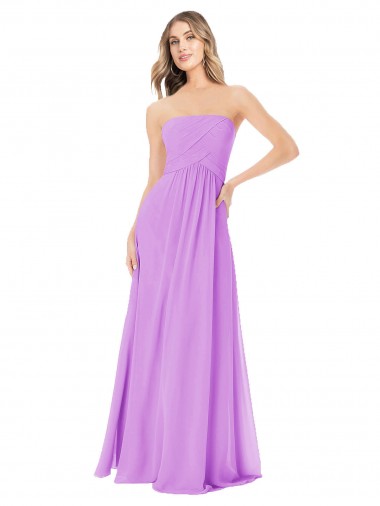 Affordable Draped Strapless Floor Length Chiffon Bridesmaid Dress Canada