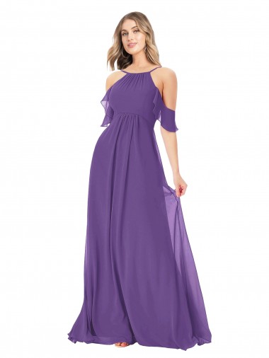 Affordable Cold Shoulder Flutter Sleeves Chiffon Bridesmaid Dress Canada