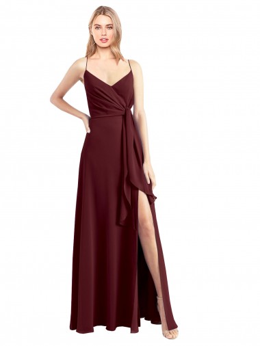 Affordable Spaghetti Straps V-Neck Long Chiffon Bridesmaid Dress with Side Slit Canada