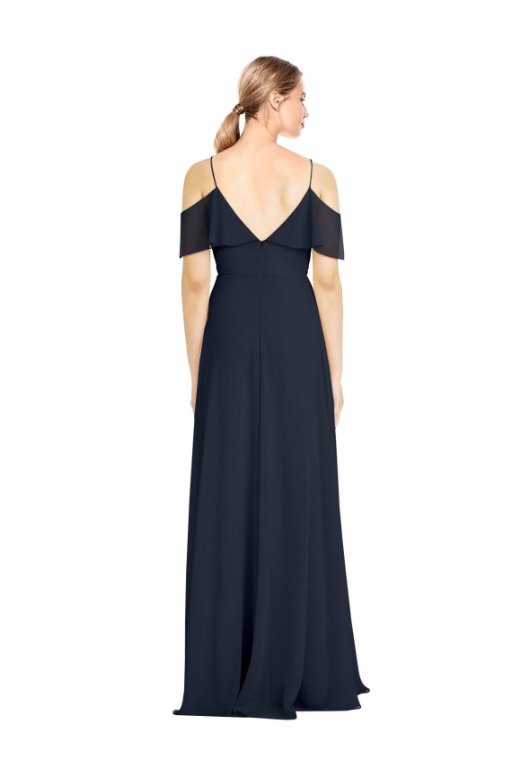 Affordable Draped Sleeves Flounce Neckline Long Chiffon Bridesmaid Dress with Spaghetti Straps Canada