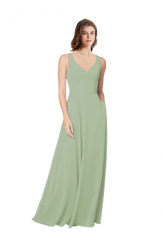 Affordable A-Line Open Back Chiffon Bridesmaid Dress with Pockets Canada