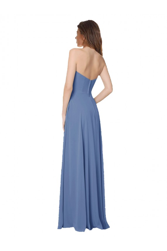 Affordable Strapless Long Chiffon Bridesmaid Dress with Front Slit Canada