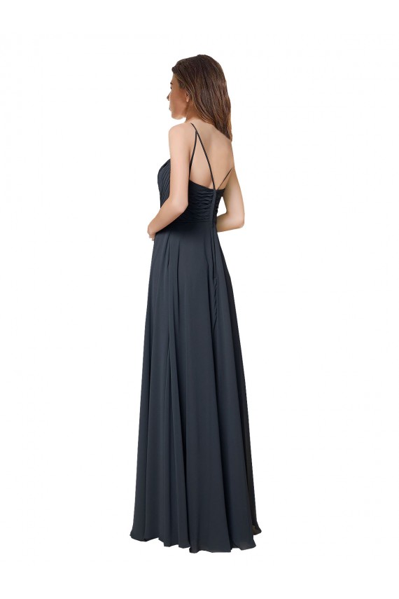 Affordable Crossover Bodice Long Chiffon Bridesmaid Dress with Double Back Straps Canada