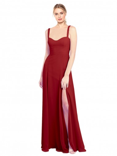 Affordable Sweetheart Neckline Long Chiffon Bridesmaid Dress with Side Slit and Wide Straps Canada