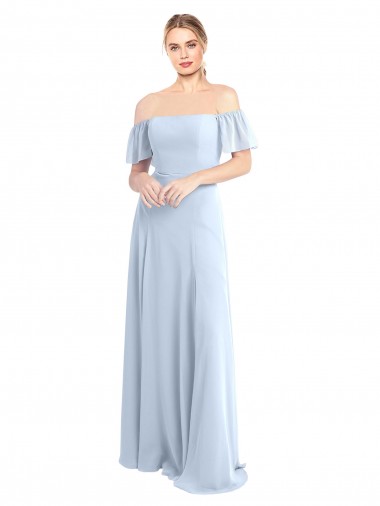 Affordable Off the Shoulder Flutter Sleeves Long Chiffon Bridesmaid Dress Canada