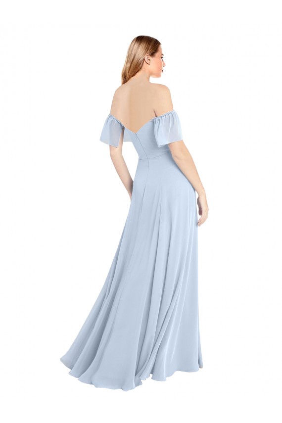 Affordable Off the Shoulder Flutter Sleeves Long Chiffon Bridesmaid Dress Canada