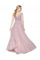 Affordable Draped V-Neck Long Chiffon Bridesmaid Dress / Formal Prom Dress with Shirred Bodice Canada