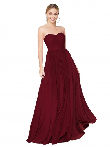 Affordable Draped Strapless Long A-Line Chiffon Bridesmaid Dress / Formal Prom Dress Canada