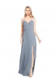 Affordable Spaghetti Straps V-Neckline Long Chiffon Bridesmaid Dress with High Slit Canada