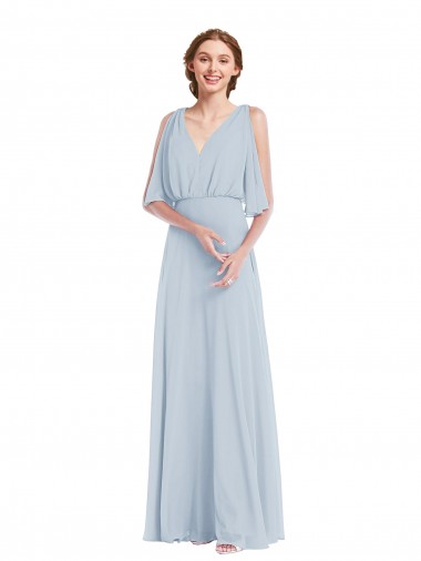 Affordable V-Neck Split Sleeves Blouson Bodice Maxi Bridesmaid Dress Canada