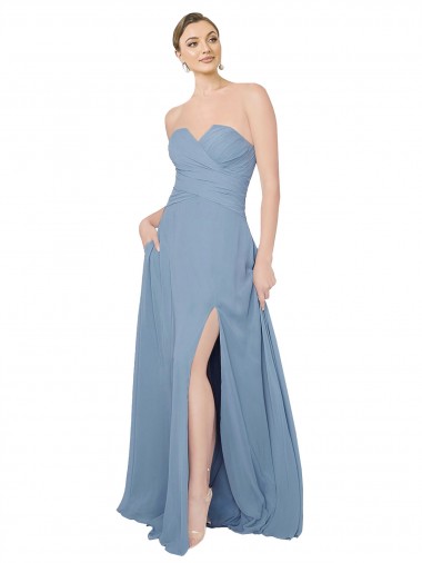 Affordable Draped Sweetheart Chiffon Bridesmaid Dress with Front Slit Canada