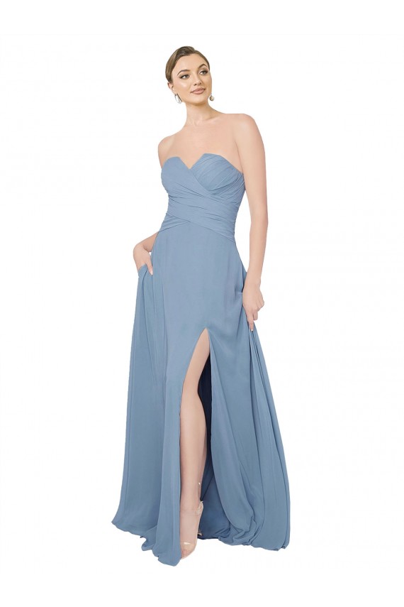 Affordable Draped Sweetheart Chiffon Bridesmaid Dress with Front Slit Canada