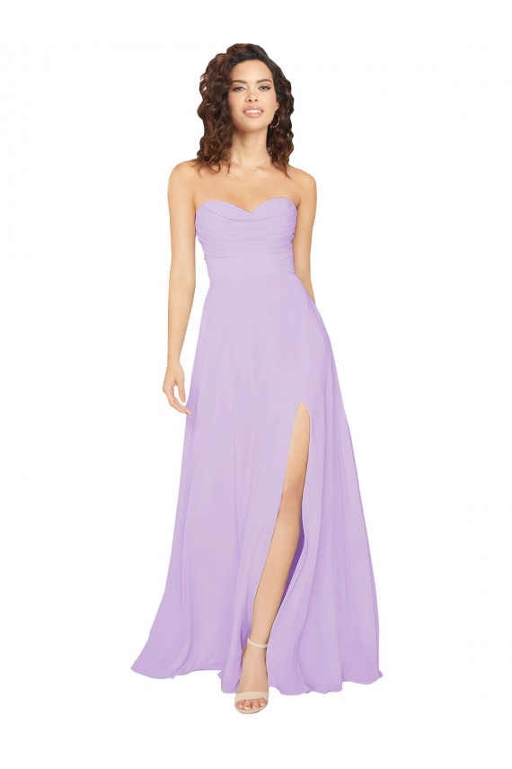 Affordable Draped Sweetheart Long Chiffon Bridesmaid Dress with Front Slit Canada