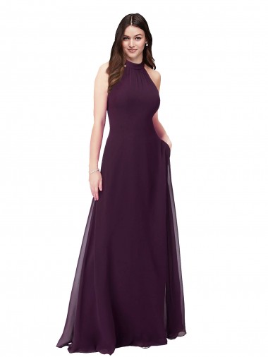 Affordable Chiffon High-Halter Bridesmaids Dress with Keyhole Back Canada
