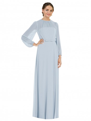 Affordable Strapless Chiffon Maxi Formal Bridesmaid Dress with Puff Sleeve Blouson Overlay Canada