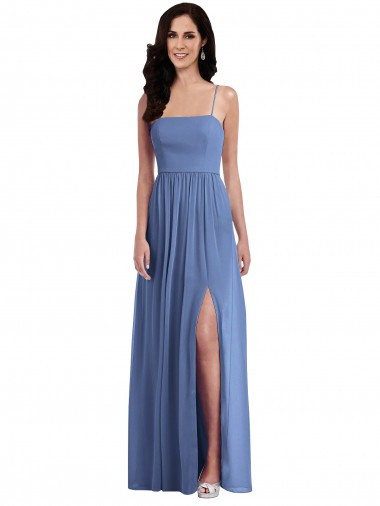 Affordable Slim Spaghetti Straps Chiffon Bridesmaid Dress with Front Slit Canada