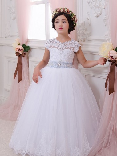 Affordable Ivory Ball Gown Sweetheart Chapel Train Cap Sleeve Flower Girl Dress Canada