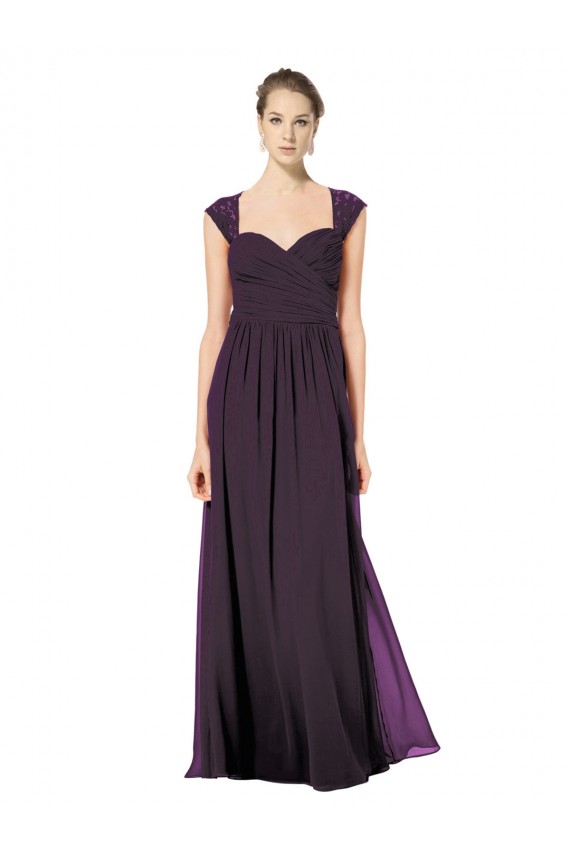 Affordable Long Chiffon Sweetheart Bridesmaid with Lace Straps and Keyhole Back Canada
