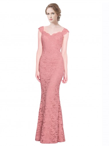 Affordable Sweetheart Mermaid Long Lace Bridesmaid Dress / Prom Dress with Wide Straps Canada
