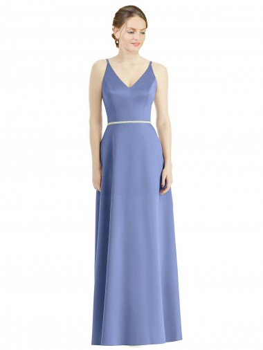Affordable Long Floor Length V-Neck Satin Bridesmaid Dress with Spaghetti Straps Canada