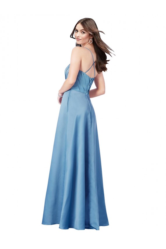 Affordable Crossing Strap Back Pleated Bodice Long Formal Satin Bridesmaid Dress / Prom Dress Canada