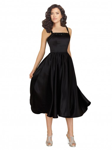 Affordable Short Cocktail Length Square Neck Satin Bridesmaid Dress / Prom Dress with Beading Canada