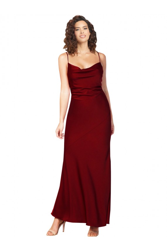 Affordable Cowl Neck Low Back Formal Silky Satin Bridesmaid Dress / Prom Dress with Thin Back Straps Canada