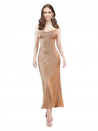 Affordable Cowl Neck Formal Silky Satin Midi Length Bridesmaid Dress / Cocktail Prom Dress Low Back Canada