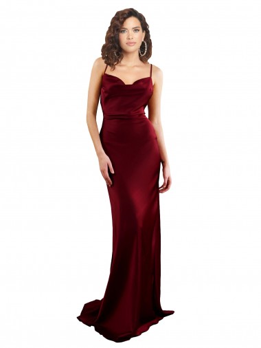 Affordable Cowl Neck Long Criss Cross Open Back Formal Silky Satin Bridesmaid Dress / Prom Dress Canada