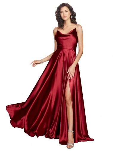 Affordable Cowl Neckline Long Formal Silky Satin Bridesmaid Dress / Prom Dress with Spaghetti Straps Canada