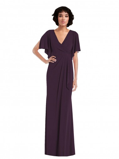 Affordable Faux Wrap Split Sleeves Formal Maxi Spandex Bridesmaid Dress / Prom Dress with Cascade Skirt Canada