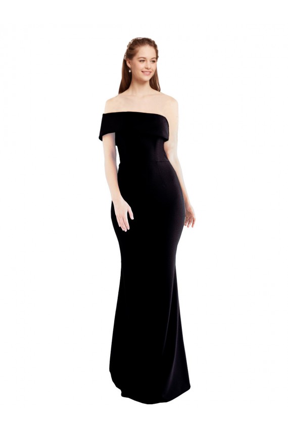 Affordable Asymmetrical Draped Off the Shoulder Banded Formal Crepe Bridesmaid Dress / Prom Dress Canada