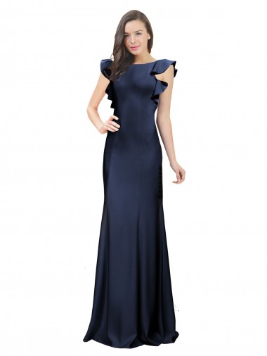 Affordable Sleeveless Crepe Bridesmaid Dress / Prom Dress with Cascading Ruffle and Keyhole Back Canada
