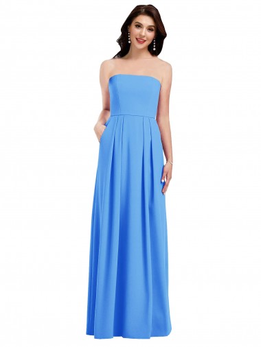 Affordable Strapless Pleated Skirt Crepe Bridesmaid Dress / Prom Dress with Pockets Canada