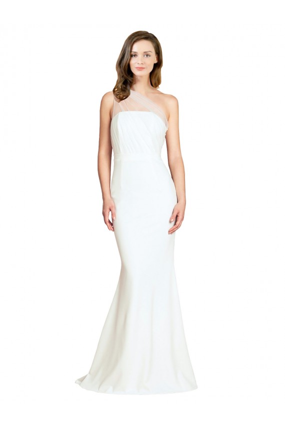 Affordable Soft Tulle Shoulder Overlay Mermaid One Shoulder Formal Crepe Bridesmaid Dress Canada