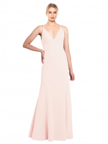 Affordable Slim A-Line V-Neck Long Stretch Formal Crepe Bridesmaid Dress / Prom Dress with V-Back Canada