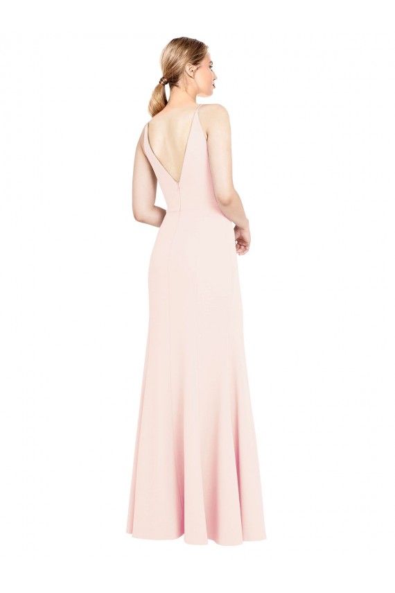 Affordable Slim A-Line V-Neck Long Stretch Formal Crepe Bridesmaid Dress / Prom Dress with V-Back Canada