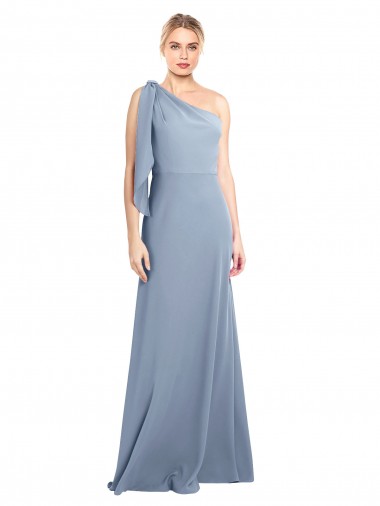 Affordable Draped Flutter Sleeves One Shoulder Stretch Formal Crepe Bridesmaid Dress / Prom Dress Canada