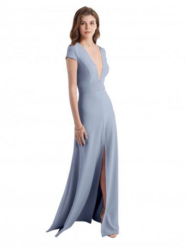 Affordable Plunging V-Neck Cap Sleeves Stretch Crepe Bridesmaid Dress / Prom Dress with Front Slit Canada