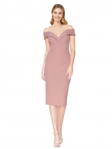 Affordable Cocktail Knee Length Off the Shoulder Sweetheart Formal Crepe Bridesmaid Dress / Prom Dress Canada