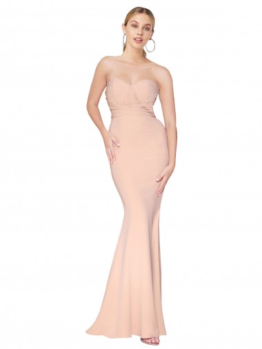 Affordable Sweetheart Shirred Neck Long Floor Length Formal Crepe Bridesmaid Dress / Prom Dress Canada