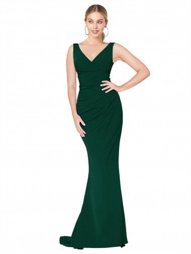 Affordable V-Neck Floor Length Long Formal Crepe Mermaid Bridesmaid Dress / Prom Dress Canada