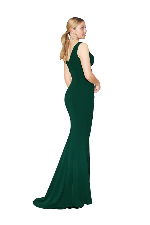 Affordable V-Neck Floor Length Long Formal Crepe Mermaid Bridesmaid Dress / Prom Dress Canada