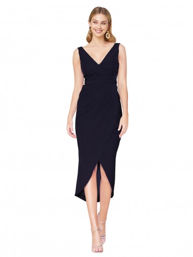 Affordable Knee Length V-Neck Formal Crepe Short Cocktail Wrap Bridesmaid Dress / Prom Dress Canada