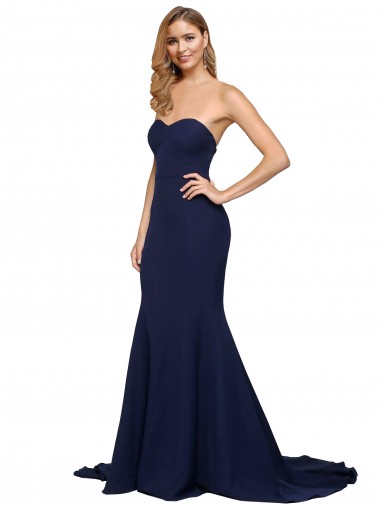 Affordable Fit and Flare Sweetheart Long Formal Crepe Bridesmaid Dress / Prom Dress with Sweep Train Canada