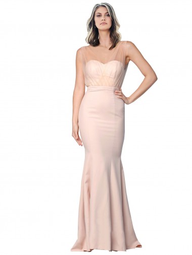 Affordable Full Length Sweetheart Formal Crepe Bridesmaid Dress / Prom Dress with Tulle Overlay Canada